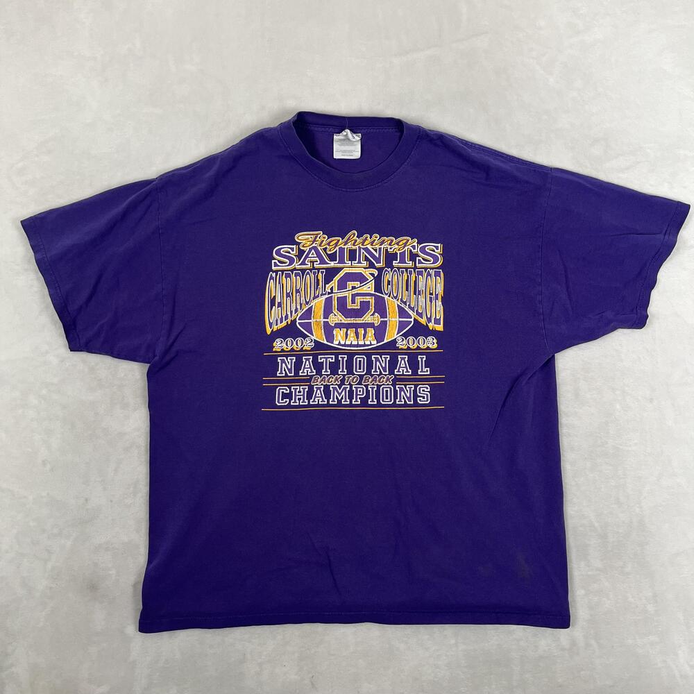 Vintage Carroll College Fighting Saints T-Shirt Mens XL Purple NAIA Football Y2K